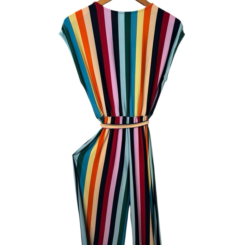 MSK Multicolor Vertical Stripe Tie-Waist Sleeveless Jumpsuit - Picture 3 of 8